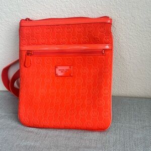MICHAEL KORS Neoprene Padded Tablet Ipad Crossbody Bag Orange NWT